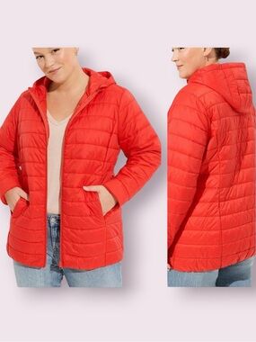 Torrid Packable Puffer Hooded Jacket Fiery Red Size 4X